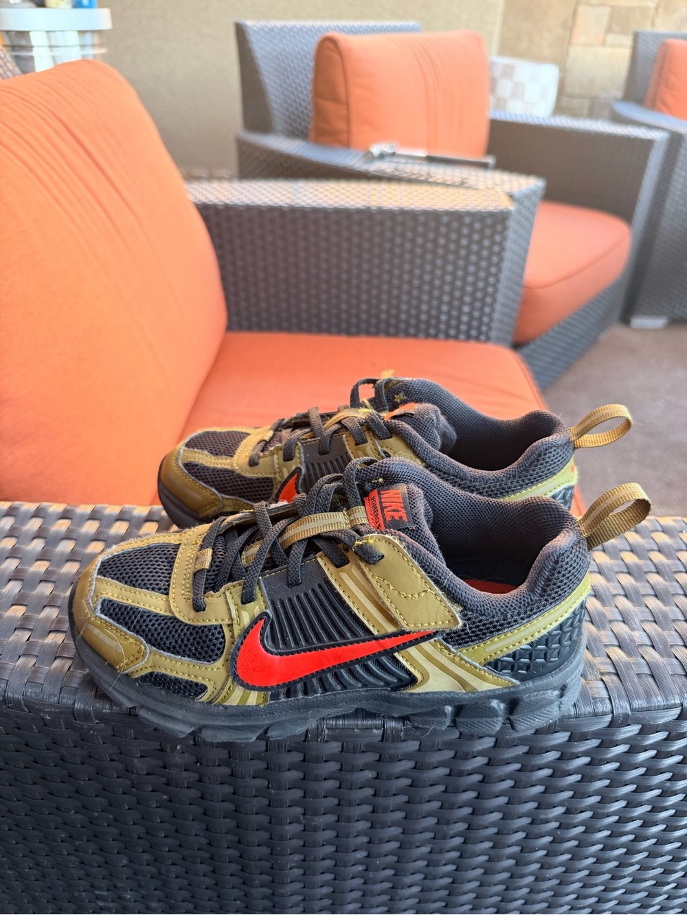 Nike Kids Olive and Black Sneakers with Red Swoosh